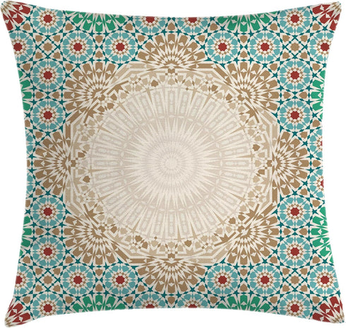 Ambesonne Moroccan Throw Pillow Cushion Cover, Ottoman Mosaic Art Pattern Oriental Floral