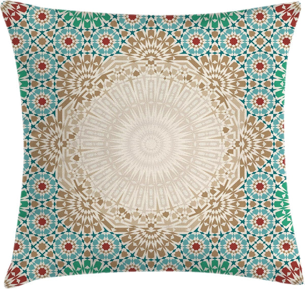 Ambesonne Moroccan Throw Pillow Cushion Cover, Ottoman Mosaic Art Pattern Oriental Floral