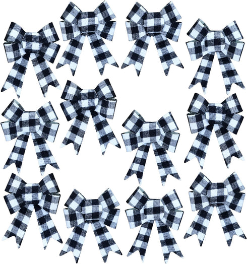 12-Pack Iconikal Black Gingham Decorative Bows, 5 x 7 inches (White Buffalo Plaid)