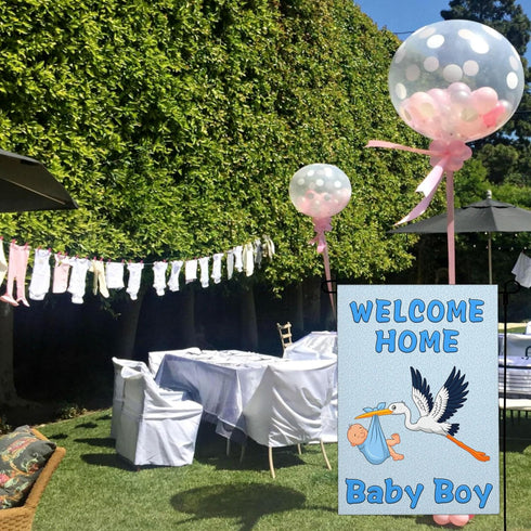 Welcome Home Baby Boy Garden Flag, 12x18 Inch Double Sided It's a Boy Stork Yard Sign Decorations