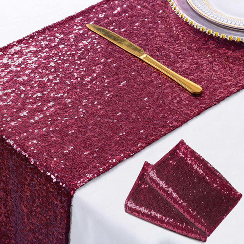 ShinyBeauty Burgundy Table Runners, 2 Packs 12''x72'' Wine Sequin Table Runners for Wedding, Party Decoration