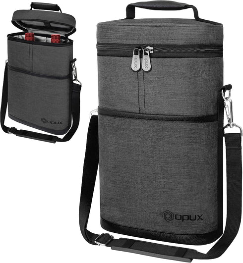 OPUX 2 Bottle Wine Carrier Tote - Insulated Leakproof Wine Cooler Bag for Picnic, BYOB Beach, Portable Case