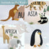 32x24 Extra Large World Map Poster for Kids Embroidered Canvas Wall Hanging with Wood Hanger, Neutral Montessori