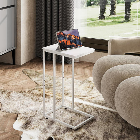 WLIVE Side Table, C Shaped End Table for Couch, Sofa and Bed, Large Desktop C Table for Living Room, Bedroom, Creamy
