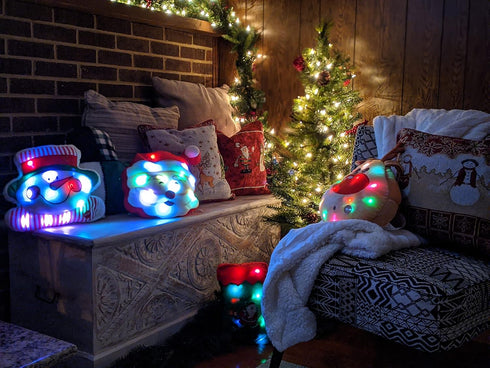Tache Light Up Glowing Christmas Santa Claus Microbead Throw Pillow with LED Lights, Squishy