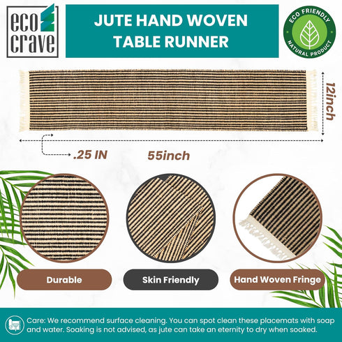 12x55 Inches, (1x4.7 Eco Crave Natural Jute Table Runner Handwoven Brown Boho Burlap Coffee Table Runner, Rustic