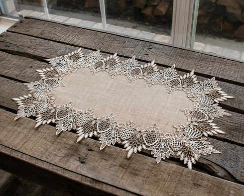 Set 2 (13Wx20L) LINENS ART AND THINGS Lace Placemats Neutral Earth Tones Dresser Scarf Coffee Table Runner End Table