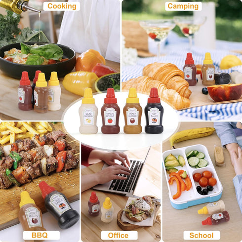 DF DUALFERV 12Pcs Lunch(25ml/0.88oz) DualFerv Mini Ketchup Bottles, Portable Mini Squeeze Bottle, Mini Sauce Condiment