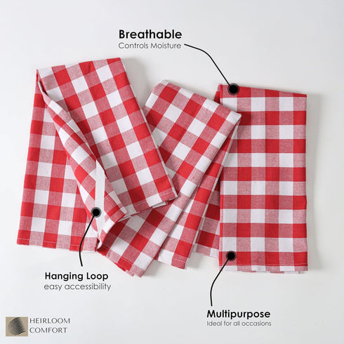 12 Pack, 18"x26", 100% Gingham Check Kitchen Towels Cotton, Super Absorbent & Quick Dry, Durable Dish Towel for Drying