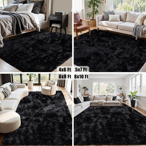 Xafir 4x6 4'x6') Area Rug for Living Room:Ultra Soft Fluffy Shag Black Rugs,Large Fuzzy Plush Indoor Non Slip Carpet