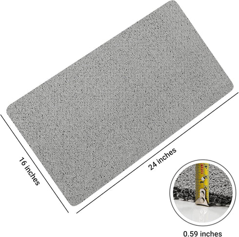 LuxStep Shower Mat - 24x16 inch Non-Slip Bath Mat with Drain, Quick Drying PVC Loofah for Tub, Shower, Bathroom (Grey)