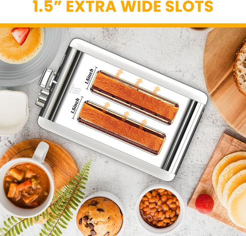 Simple Deluxe 2-Slice Toaster, White, 6 Browning Settings, 3 Functions, Extra Wide Slot & Removable Crumb Tray