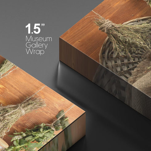 wall26 24"x36" Canvas Print Wall Art Rustic Italian Style Jarred Spices and Hanging Herbs Fruit Food Photography