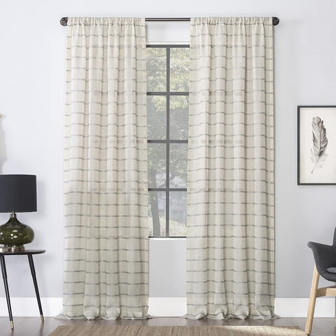 Clean Window Twill Stripe Anti-Dust Sheer Curtain Panel, 52" x 84", Allergy/Pet Friendly, Gray