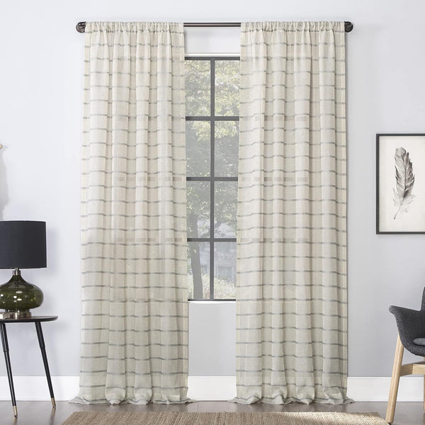 Clean Window Twill Stripe Anti-Dust Sheer Curtain Panel, 52" x 84", Allergy/Pet Friendly, Gray