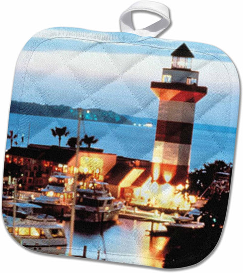 3D Rose Morris Island Lighthouse and Camera Station (Now and Then 1914) Pot Holder, 8" x 8"