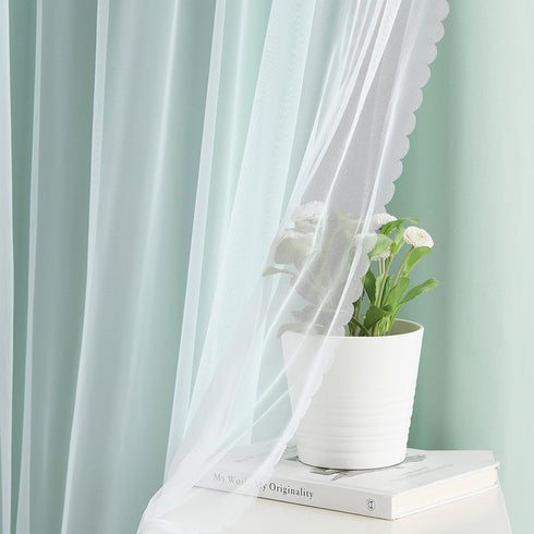 80% 84 inch Grommet 37"Wx84"Lx2 Bujasso Aqua Blackout Curtains with Sheer Overlay Mix and Match Double Layer Thermal