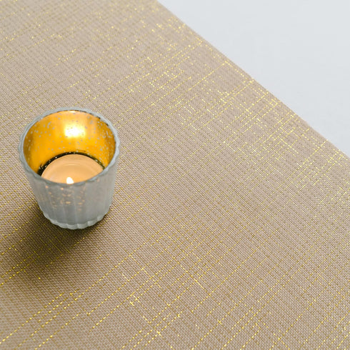 Sparkle Metallic Gold Stripes Faux Burlap No-Iron Table Runner - 13.5" x 108" for Holidays, Wedding Decoration, Parties