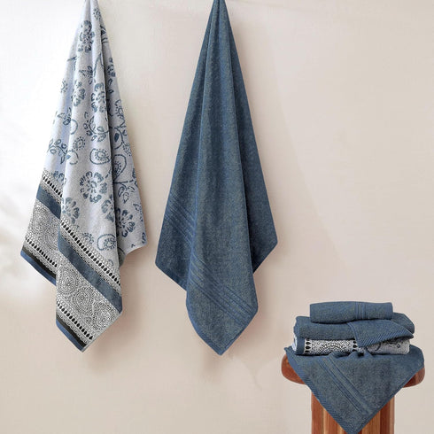 6-Piece 100% Set 2 2 2 Modern Threads Floral Trail Cotton Towel Reversible Yarn Dyed Jacquard - Includes Bath Towels