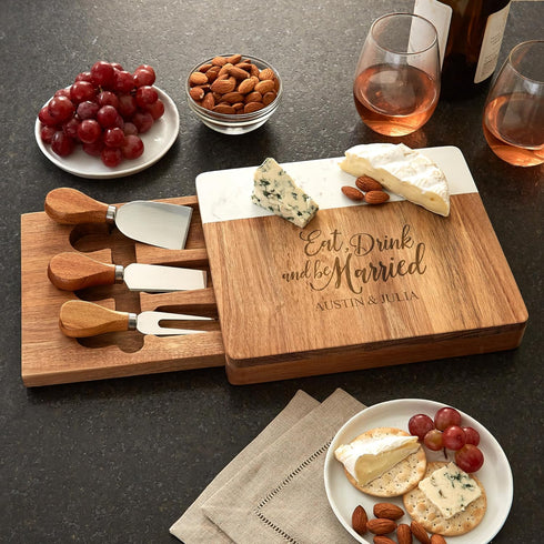 3 Let's Make Memories Personalized Cheese Board - Wood and Marble - for Weddings - for Newlyweds - for Entertaining