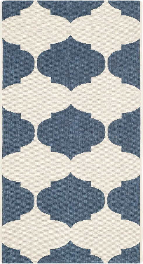 SAFAVIEH Courtyard Collection Accent Rug, 2' x 3'7", Beige & Navy, Non-Shedding, Easy Care Indoor/Outdoor