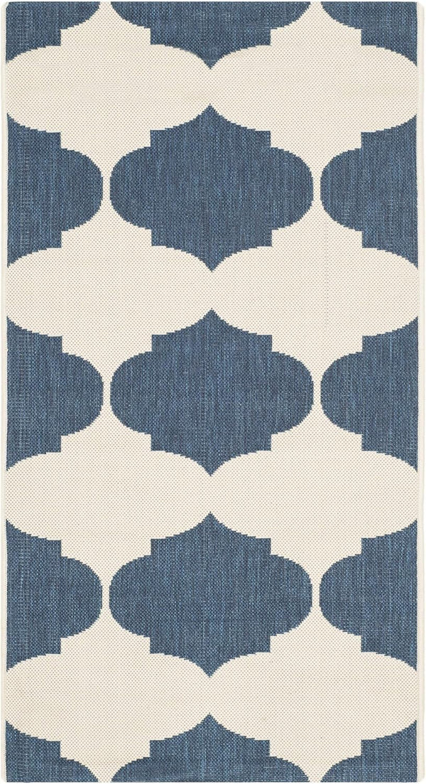 SAFAVIEH Courtyard Collection Accent Rug, 2' x 3'7", Beige & Navy, Non-Shedding, Easy Care Indoor/Outdoor