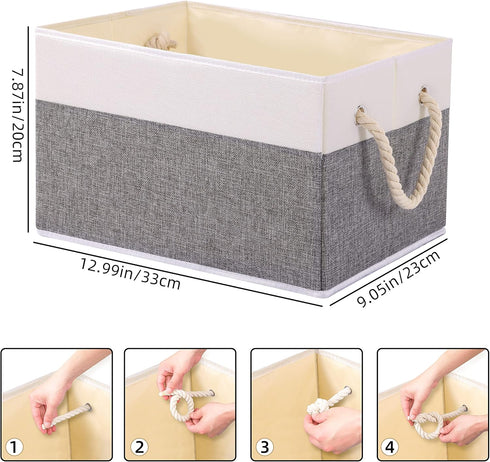 Yawinhe 3-Pack Foldable Storage Basket, Large Fabric Bins with Rope Handle for Organizing Shelves, Closets, Clothes,