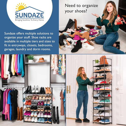 6 Closet, Closet, 12-18 Sundaze Shoe Rack - Tier Tall Shoe Rack for Sturdy Stackable Shoe Organizer for Bedroom