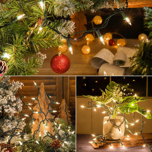 Set 2 Pack 50 Count 13 Bulb Hopolon Clear Christmas Lights Feet Incandescent Green Wire Mini String Lights for Indoor