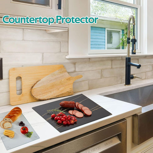 Murrey Home Glass Cutting Board for Kitchen Counter - Tempered Glass Chopping Board, Dishwasher Safe, Small Clear Tray,
