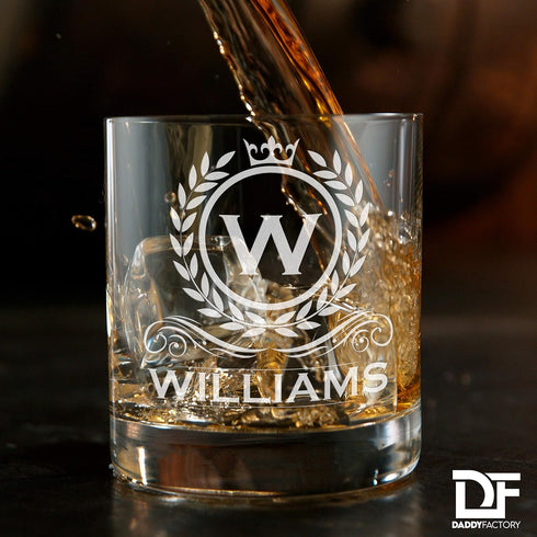 Personalized Whiskey Glass, Engraved Monogram Rocks Cocktail Glass, 10.25 oz Custom Bourbon Gift for Men