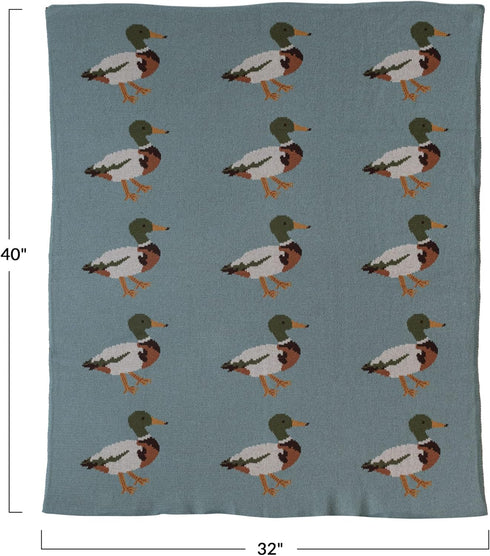 Creative Co-Op Soft Cotton Knit Baby Blanket with Charming Duck Design, Multicolor