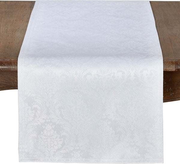 SARO LIFESTYLE Damask Table Runner, 16" x 108", White