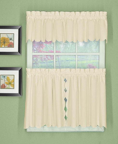 Today's Curtain Orleans Scallop Curtain, Ecru 30" Tier Pair and Tieback, 60" W x 30" L