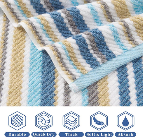 Set, 6PC 100% 13"x13" Set VOOVA & MOVAS Striped Wash Cloths Bathroom Washcloths - Cotton | Quick Dry | Soft |