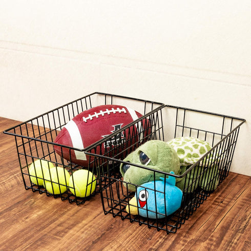 SANNO Set of 3 Freezer Baskets - Wire Storage Bins for Home, Office, Bathroom, Pantry Organization, Black