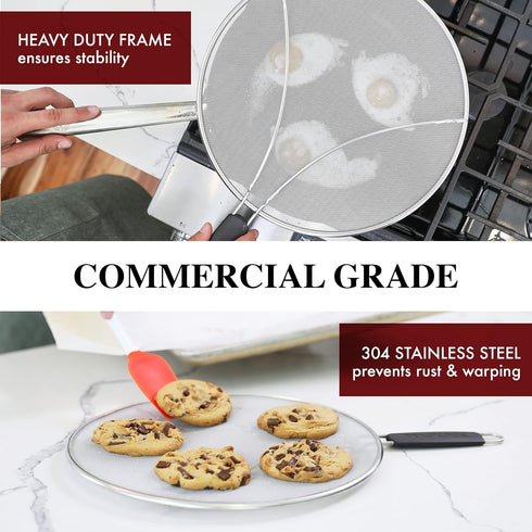 BergKoch 9.5 Inch Stainless Steel Splatter Screen for Frying Pan - Grease Splatter Guard for Cooking