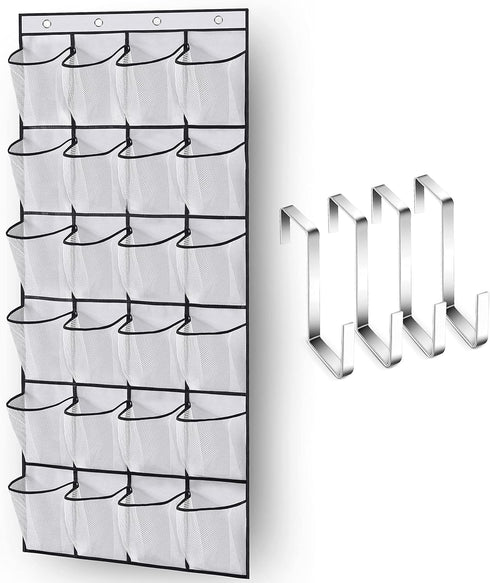 MISSLO Over The Door Shoe Organizer 24 Large Mesh Pockets, White