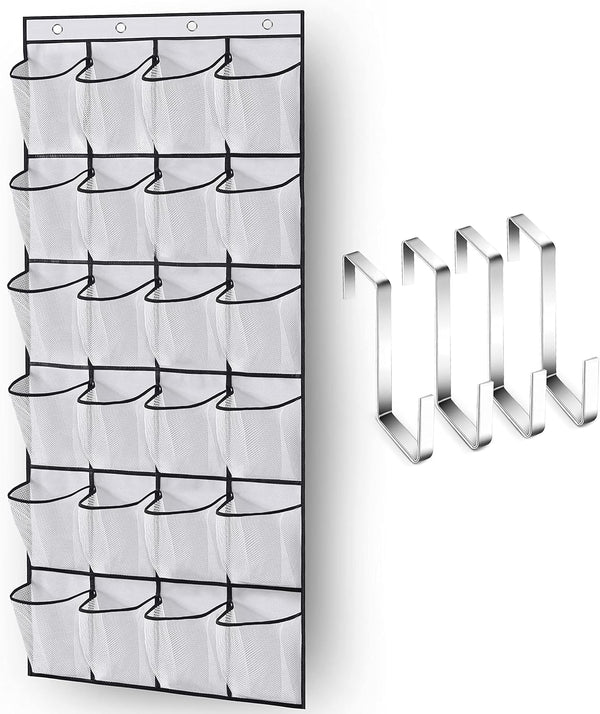 MISSLO Over The Door Shoe Organizer 24 Large Mesh Pockets, White