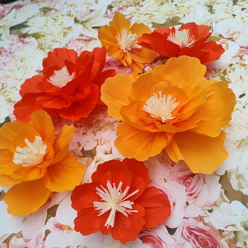 Crepe Paper Flowers for Birthday Party Floral Backdrop Nursery Room Decoration Pack of 6 (Oranges)