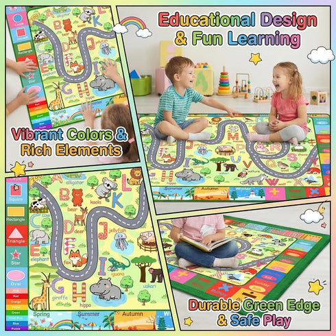 3x5 Feet Educational Area Rug Kids Rugs for Playroom with Alphabet Numbers Shapes Animals Learning Carpet for Bedroom