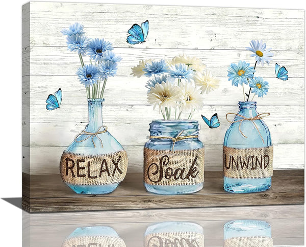Farmhouse Bathroom Decor - Rustic Daisy Canvas Print, 12"x16" Framed Modern Bathroom Artwork