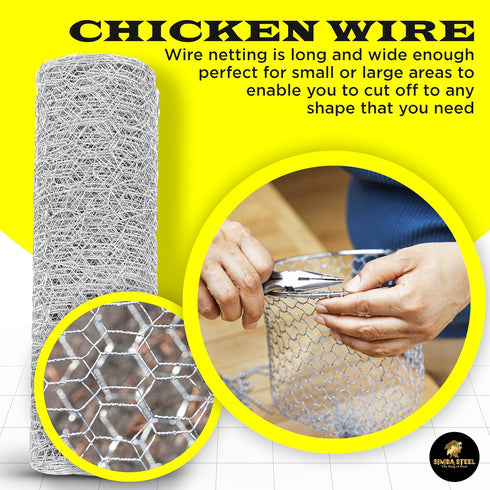 12 100 1 20GA 12 100) Chicken Wire in x FT x Mesh x | Poultry Wire Netting | Hot Dipped Galvanised | Hexagonal