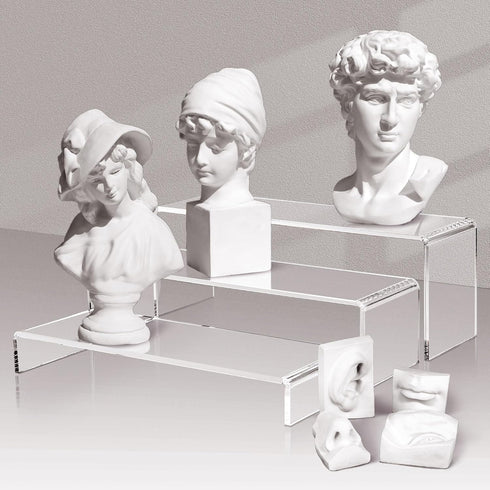 2 Set 3 12" 5mm Large Acrylic Clear Display Risers, Sizes Rectangular Showcase Collectibles Display Shelf, Thick