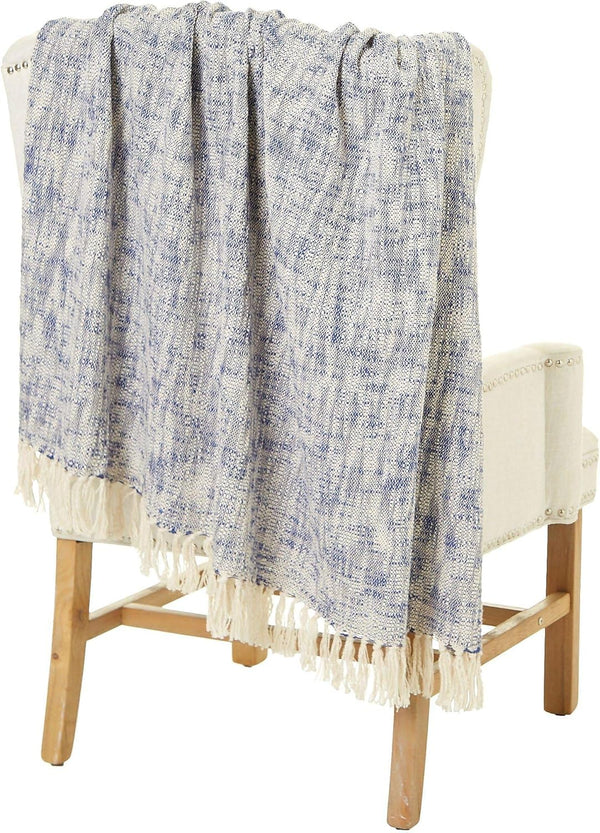 LR Home 50x60 Inch Soft Hand-Woven Distressed Fall Blanket Blue/Ivory | Warm Throw for Bed, Sofa, Couch, Living Room
