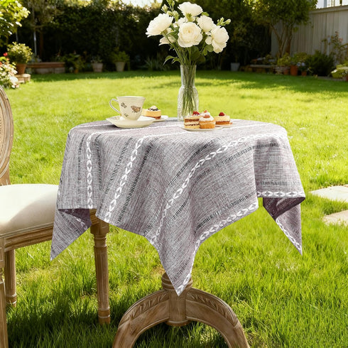 36x36 inch) NEWISHER Rustic Farmhouse Embroidered Small Square Tablecloth Jacquard Striped Table Cloth Linen Texture