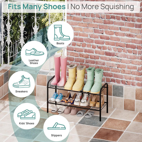 Closet, 2-Tier 4-8 viewcare Shoe Rack for Small Shoe Rack for Entryway & Garage, Sturdy Metal Construction, Shoe