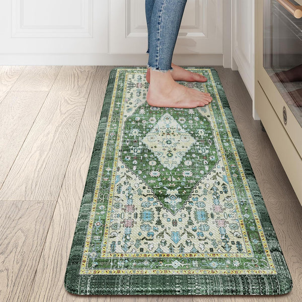 Collive Anti Fatigue Mats for Kitchen Floor, Non Slip Cushioned Mat for Office, Laundry, Sink, 17”x47”, Green