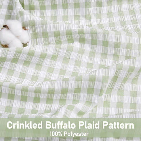 84 Inches Included,52" Wx84 L(Pack 2) ZJDECOR Sage Green White Buffalo Plaid Curtains Long,Crinkled Not-See-Through