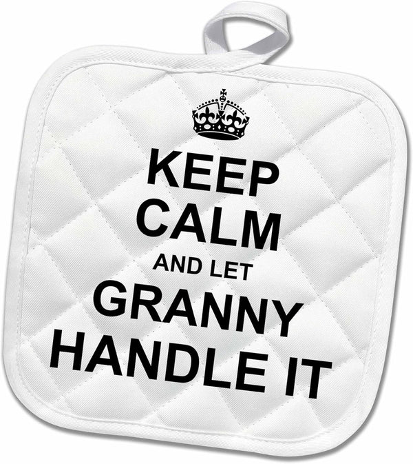 3D Rose Keep Calm and Let Granny Handle It Pot Holder (8 x 8) - Fun Grandma Gift